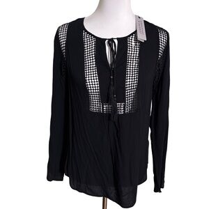 Joseph A Black Mesh Detail Blouse